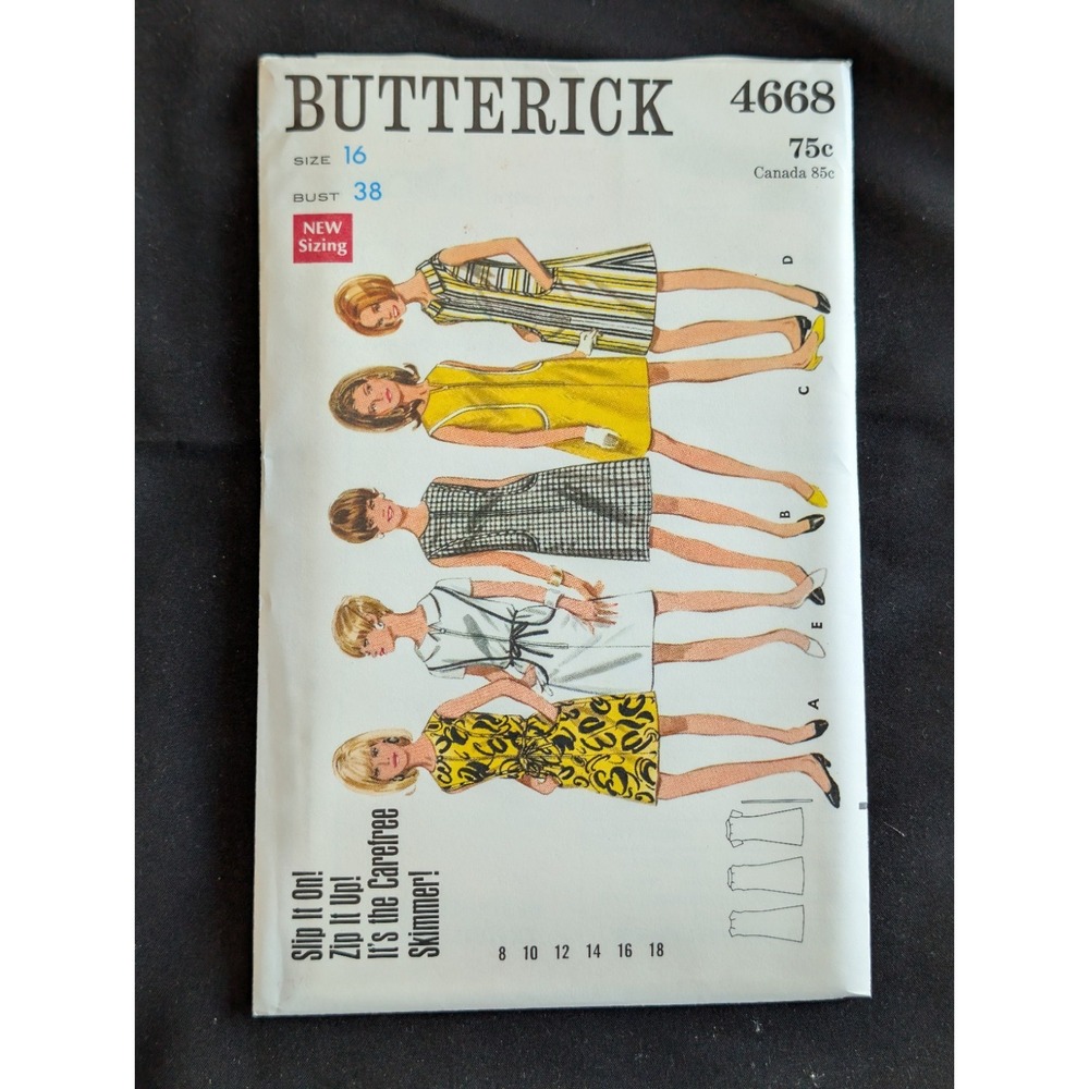 VTG 1968 Butterick 4668 Dress Size 16 Uncut Mod Retro Sewing Pattern